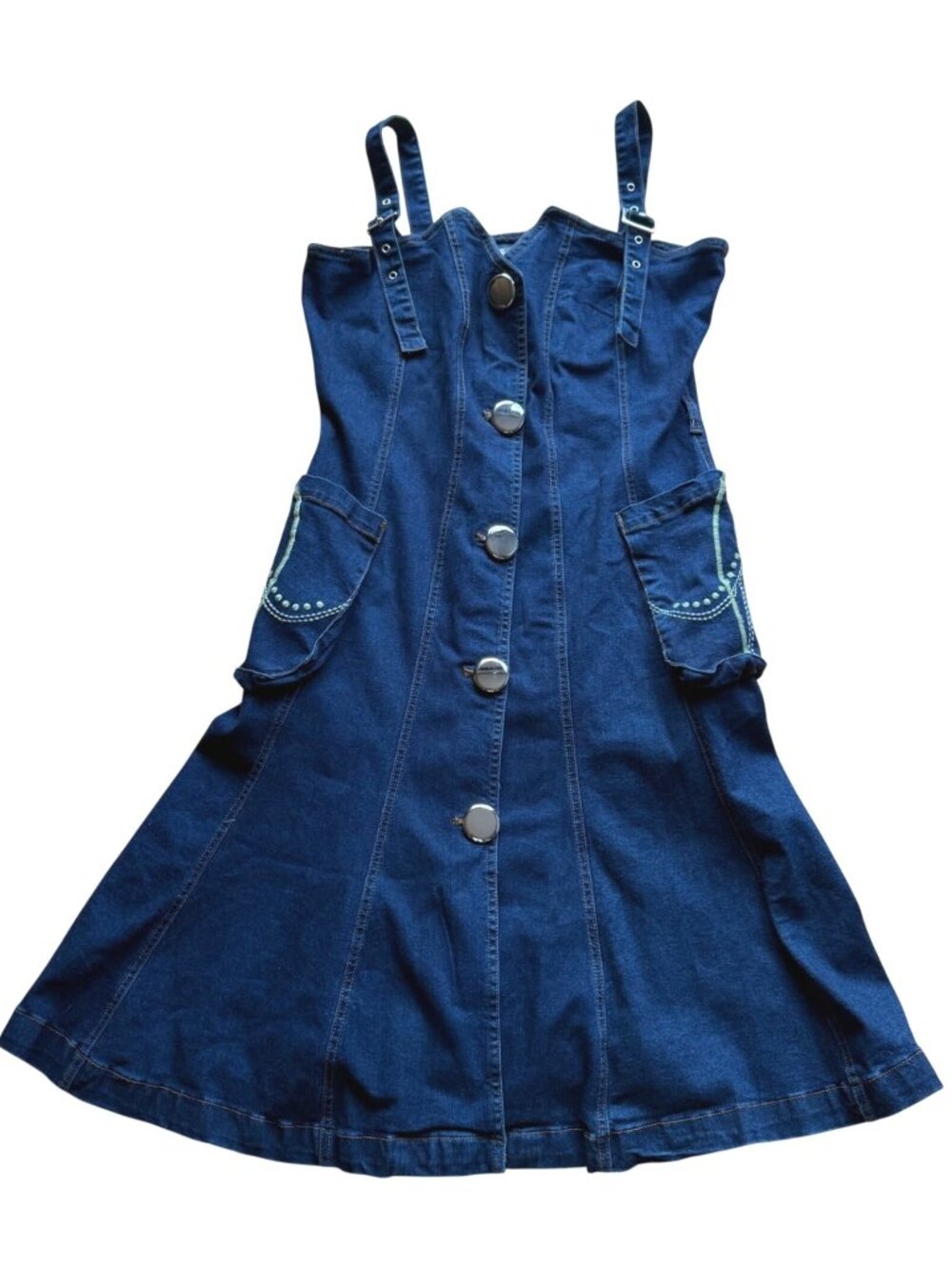 DV Jeans by Donna Vinci Women's Midi Dress M Blue Denim Button-Front Sleeveless